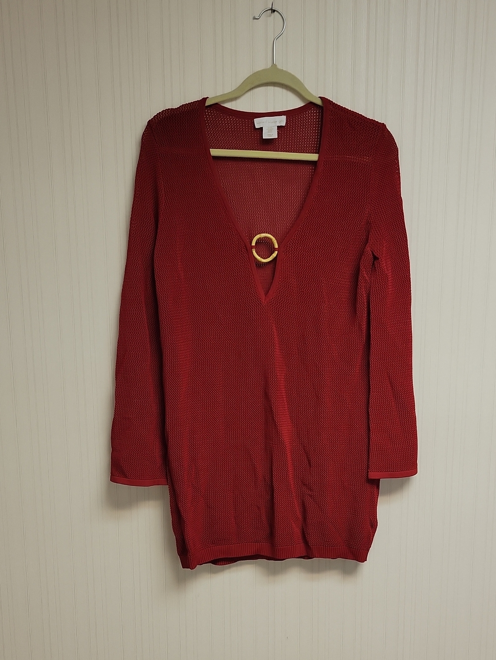 House of Harlow 1960 Red Open-Weave Knit Dress Deep V XS New Beach Summer Daring